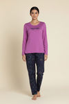 Zivame Buttersoft Knit Poly Pyjama Set - Evening Blue — thumbnail 2
